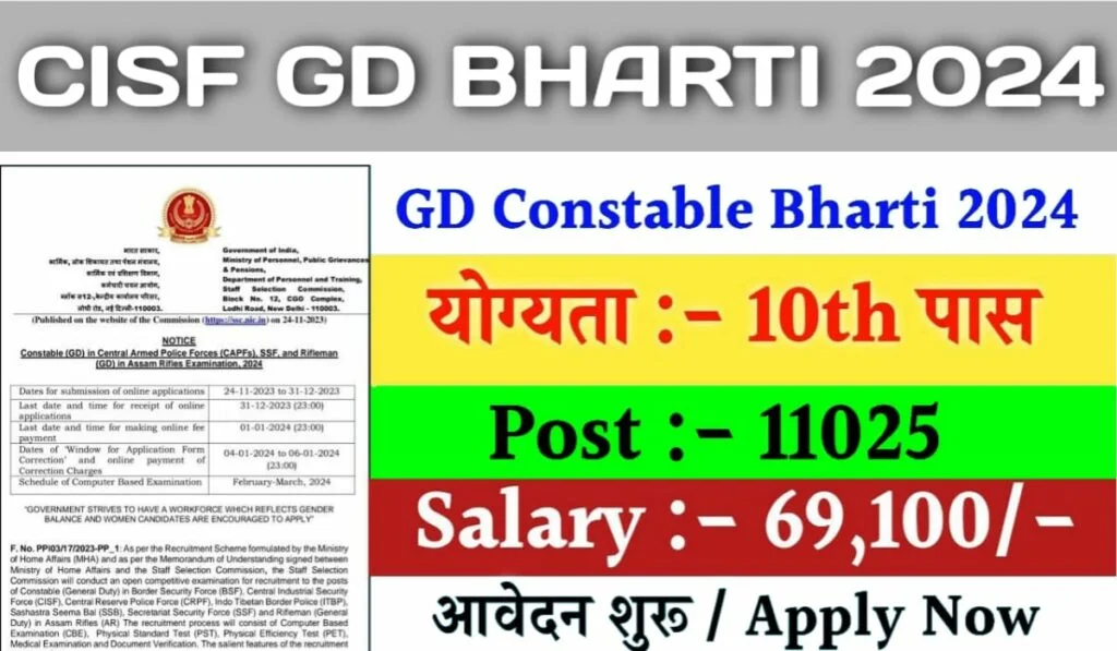 CISF Constable GD Recruitment 2023 Opens for 11,025 Posts