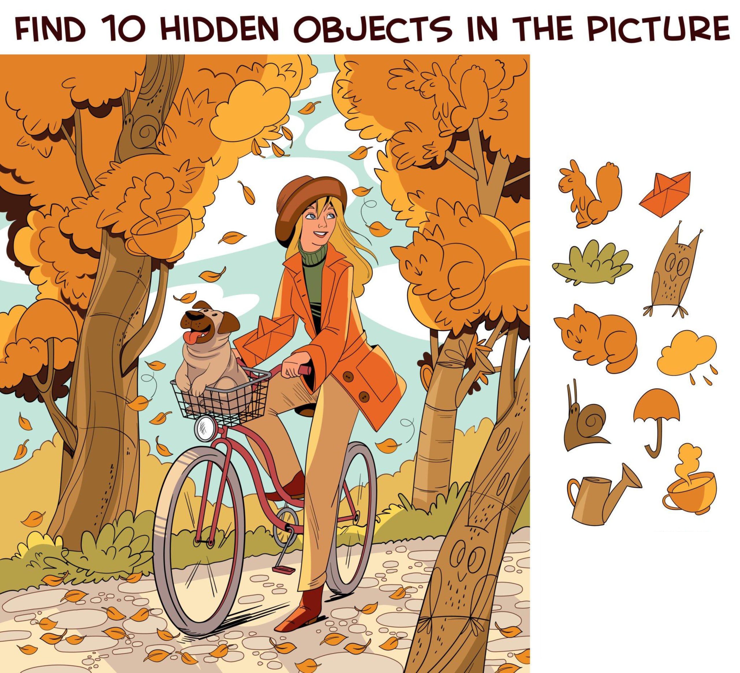 Find 10 Hidden Objects in picture Girls in autuman