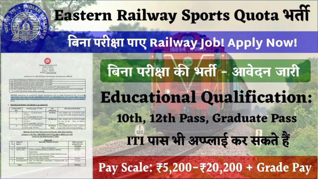 🔥Eastern Railway Sports Quota Recruitment 2024-25 | Railway Job without exam! Apply Now!🚀