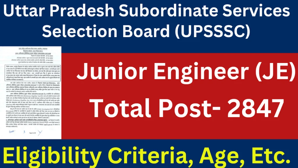 Uttar Pradesh Subordinate Services Selection Commission (UPSSSC) Recruitment – 2487 Junior Engineer Post